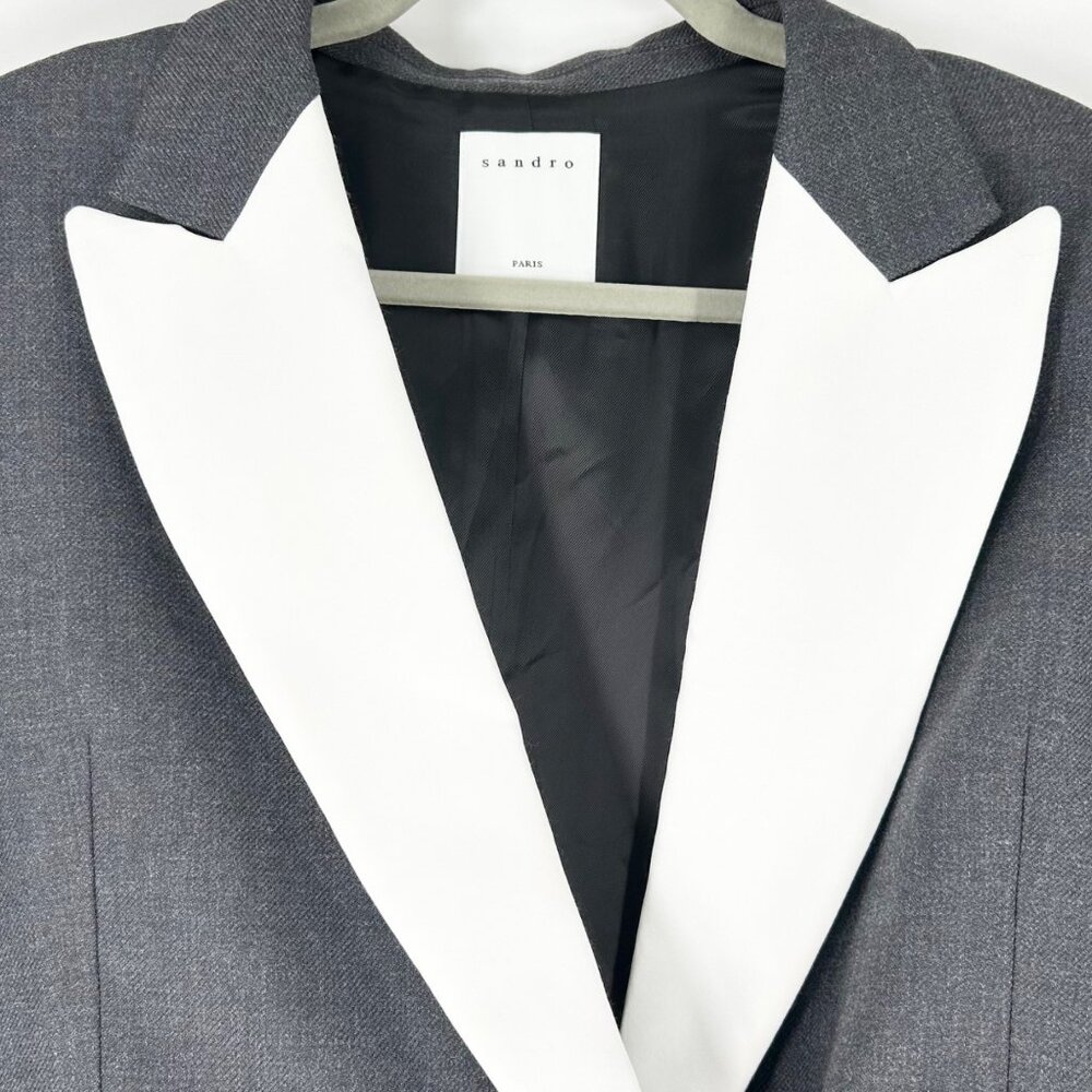 NWOT Sandro Contrasting Lapel Wool Blend Blazer Jacket - Picture 4 of 10